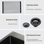 33 x 22 x 10 Inch Kitchen Sink Drop In Gunmetal