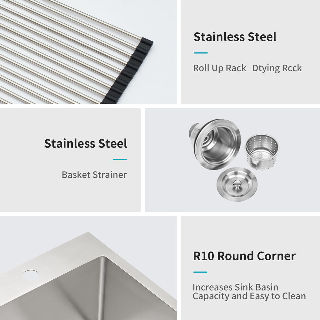 Stainless Steel Drop In Kitchen Sink - 25 x 22 x 10 Inch