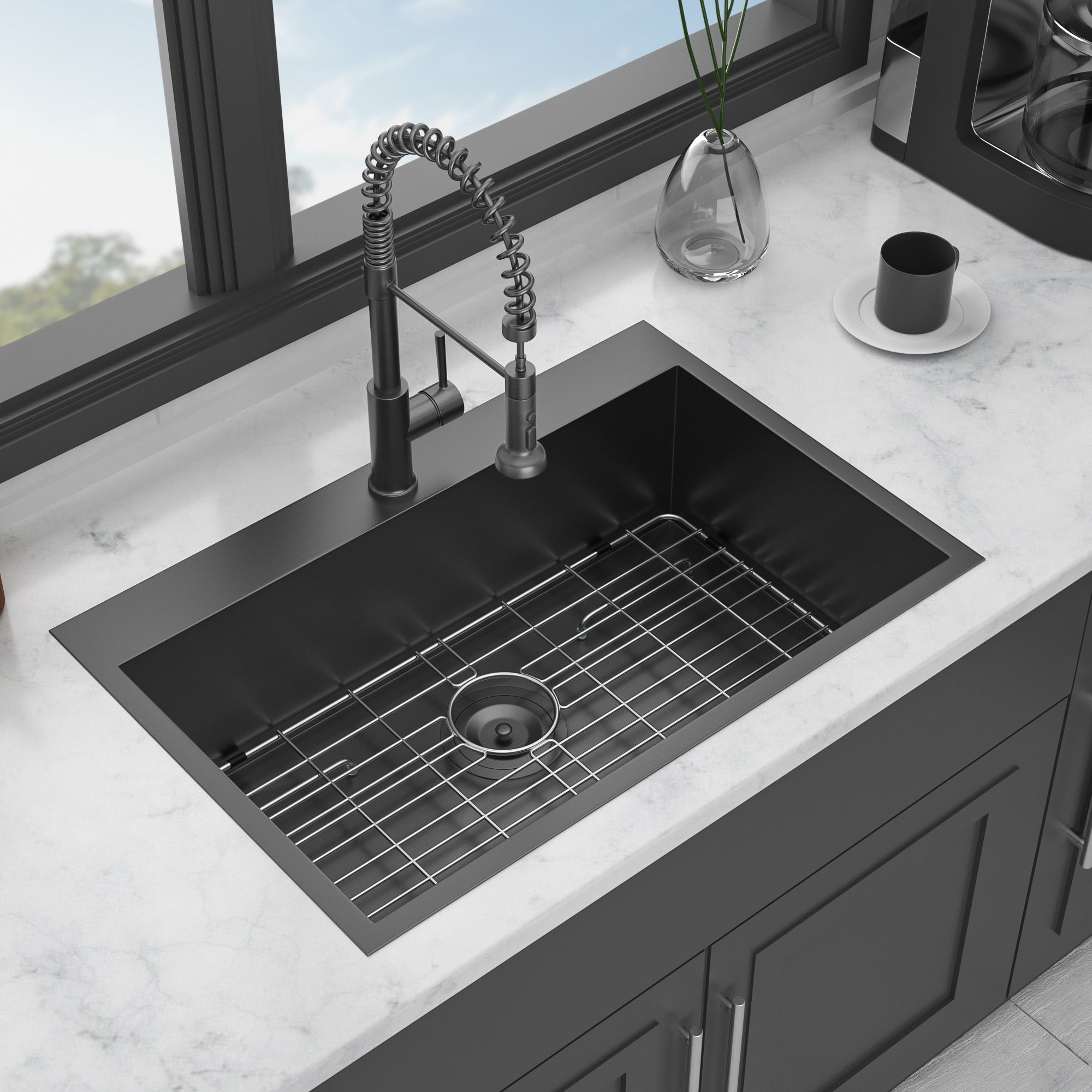 30 x 22 x 9 Inch Drop In Kitchen Sink - Topmount Gunmetal