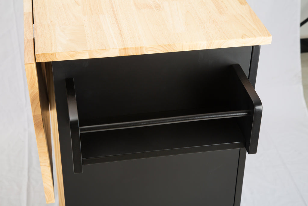 Mobile Kitchen Island with Extensible Rubber Wood Table Top