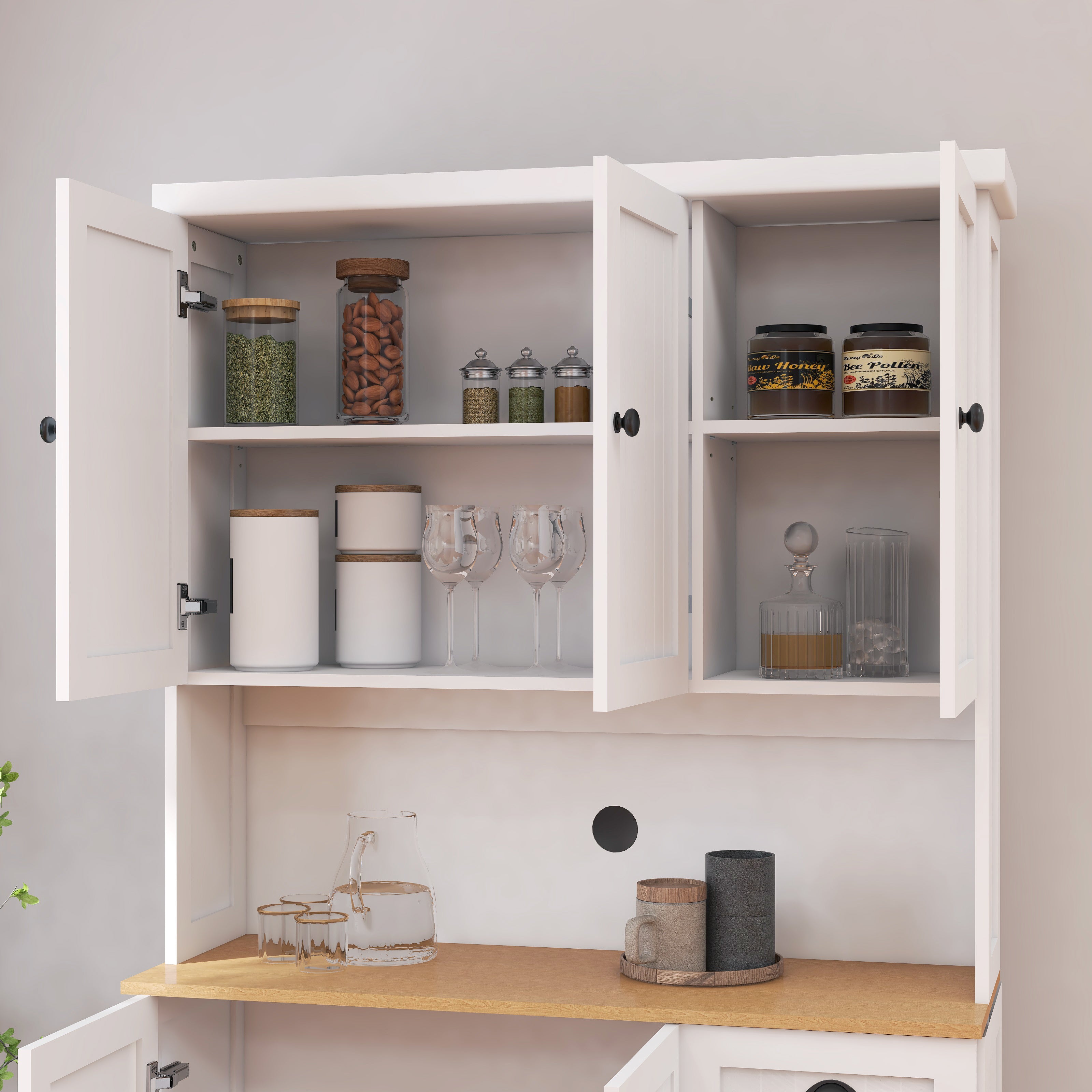 71" Kitchen Pantry Storage Cabinet with Microwave Oven Countertop