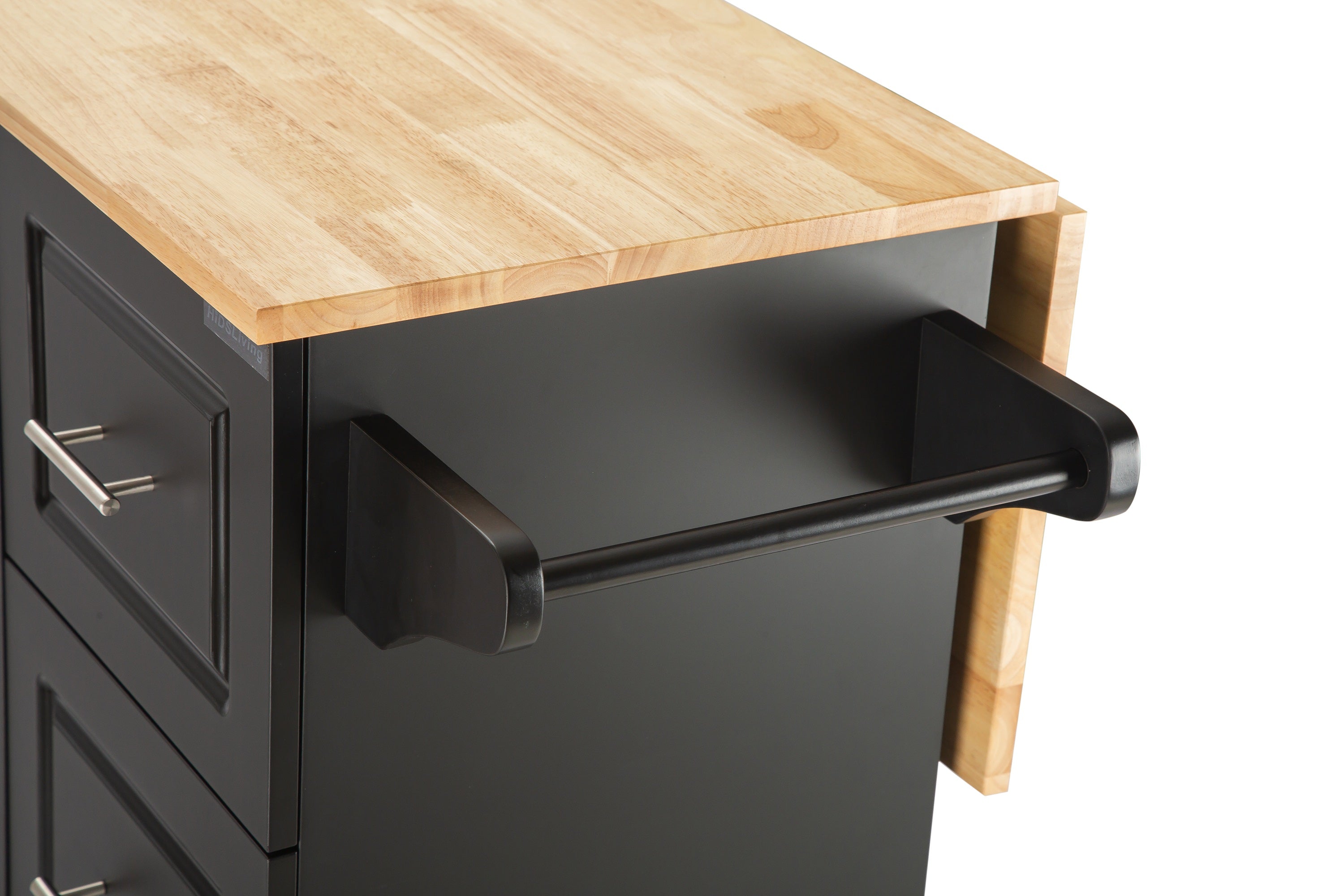 Mobile Kitchen Island with Extensible Rubber Wood Table Top