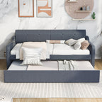 Twin Size Upholstery Daybed with Trundle and USB Charging Design