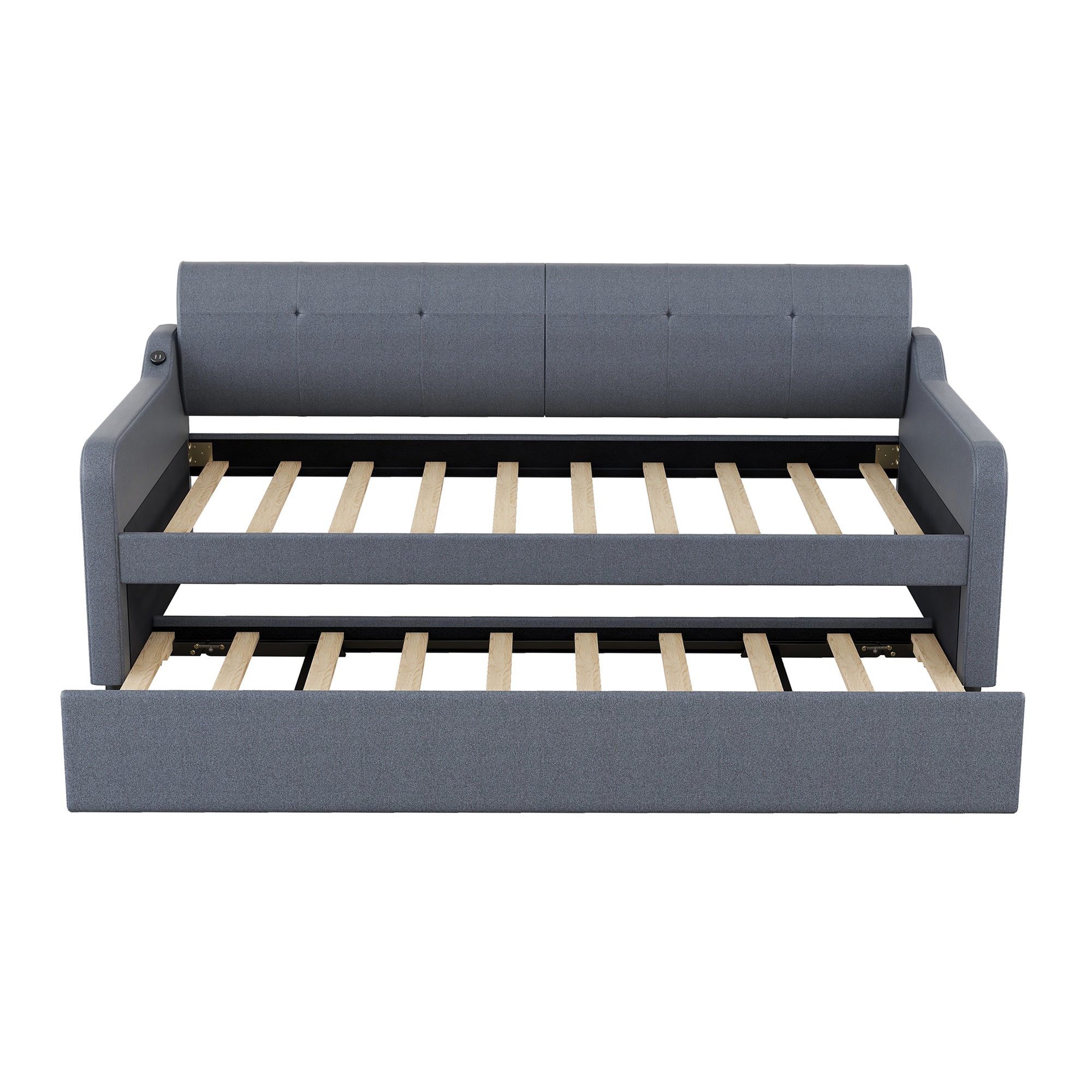Twin Size Upholstery Daybed with Trundle and USB Charging Design
