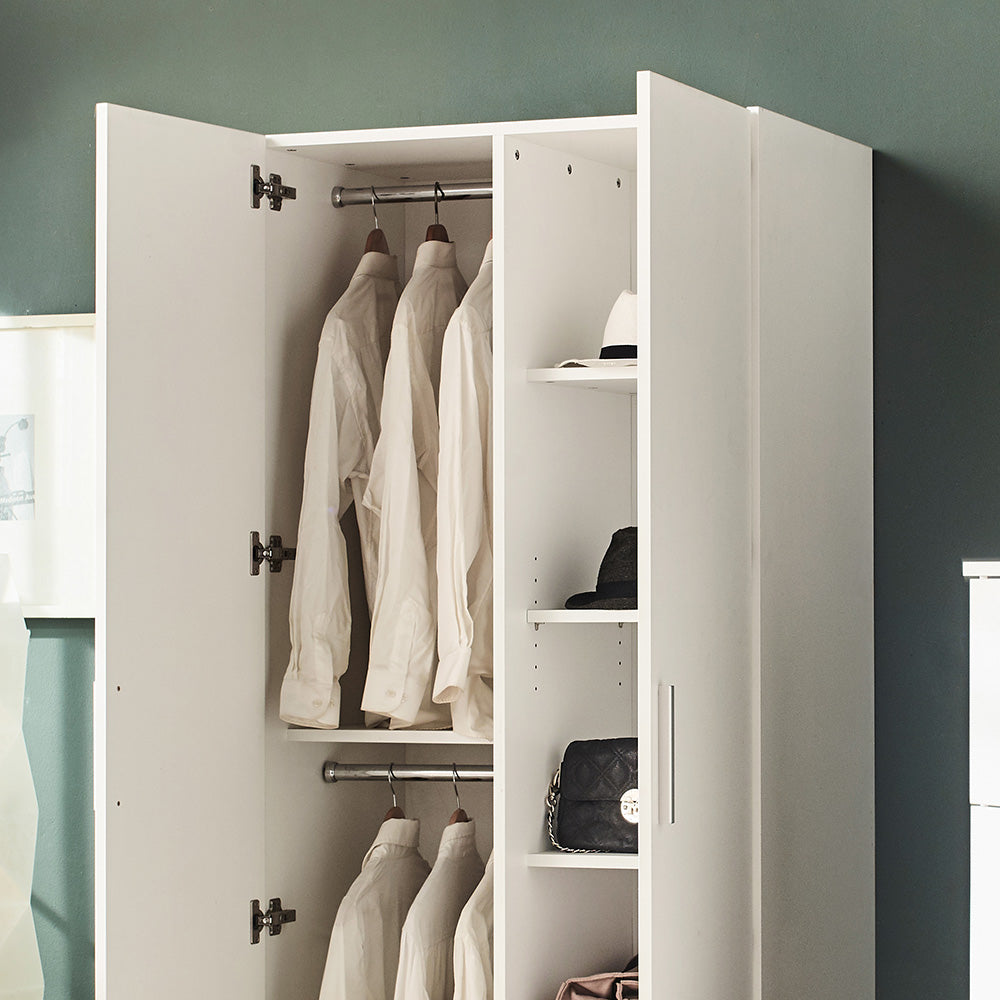 Viviane Contemporary Wood Closet With Hanging Bars and Five Shelves