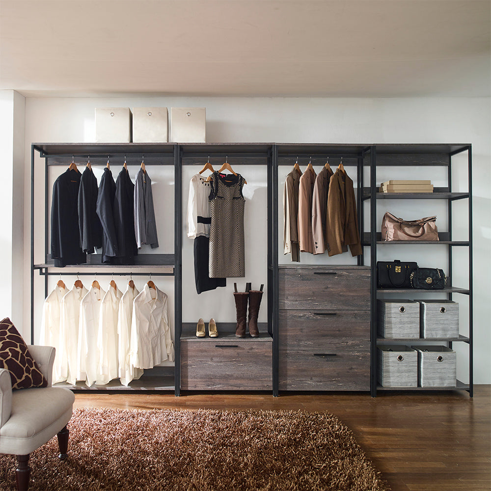 Monica Wood and Metal Walk-in Closet with One Drawer in Rustic