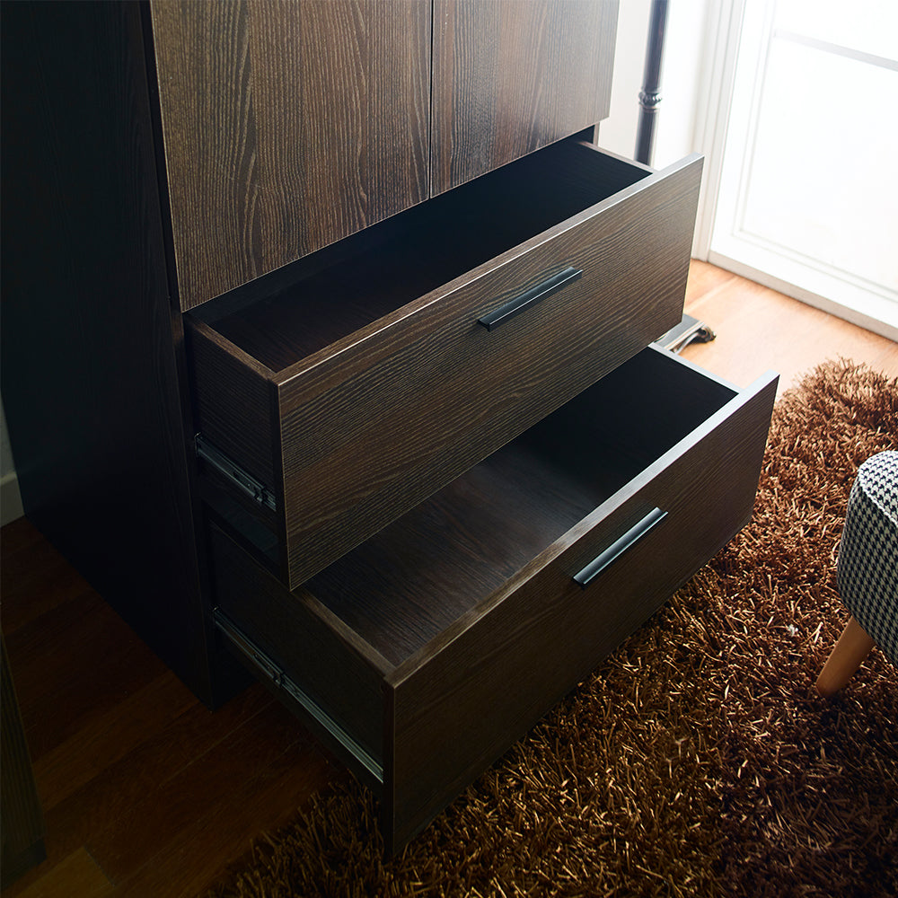 Brook Two-Door Wood Closet with Two Drawers and Hanging Bars