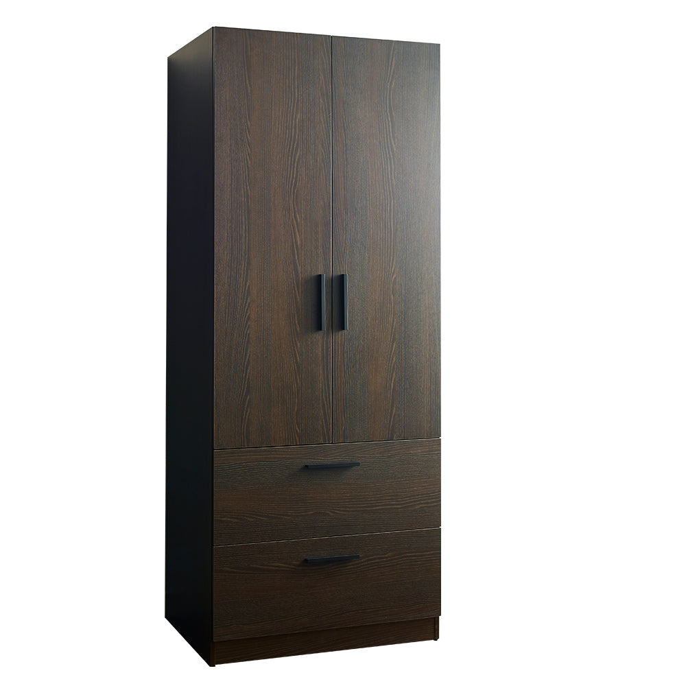 Brook Two-Door Wood Closet with Two Drawers and Hanging Bars