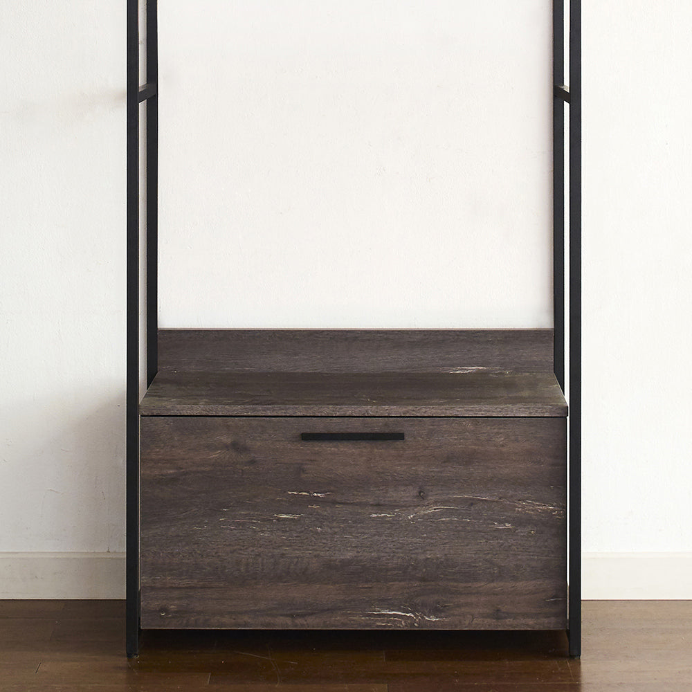 Monica Wood and Metal Walk-in Closet with One Drawer in Rustic
