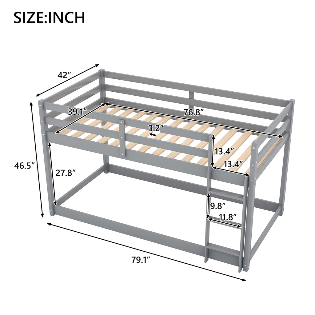 Twin Over Twin Floor Bunk Bed with Ladder