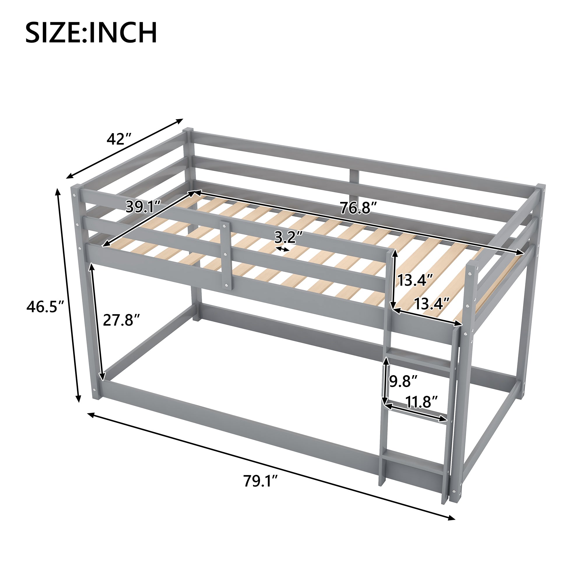 Twin Over Twin Floor Bunk Bed with Ladder