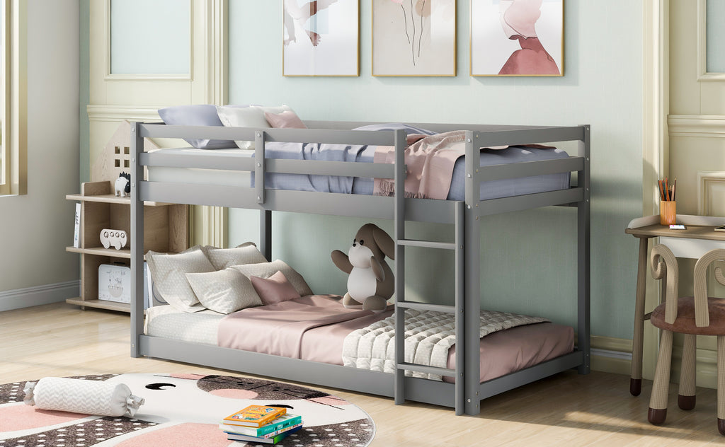 Twin Over Twin Floor Bunk Bed with Ladder