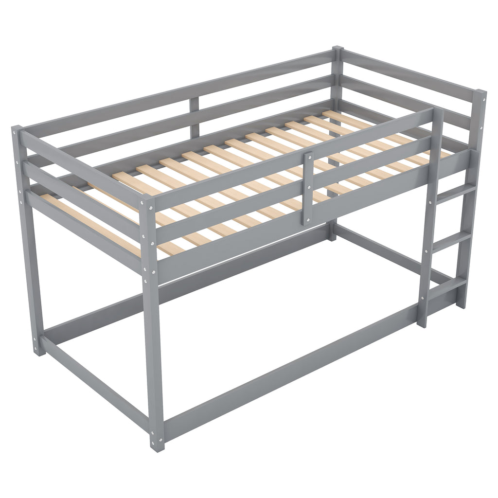 Twin Over Twin Floor Bunk Bed with Ladder