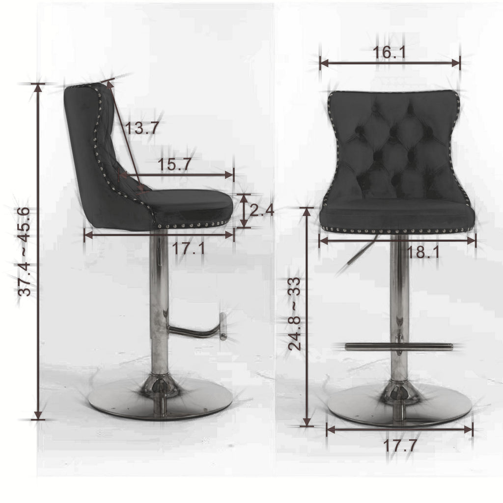 Swivel Velvet Barstools with Adjustable Seat Height