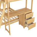 Twin Over Full Bunk Bed with Built-in Desk and Three Drawers