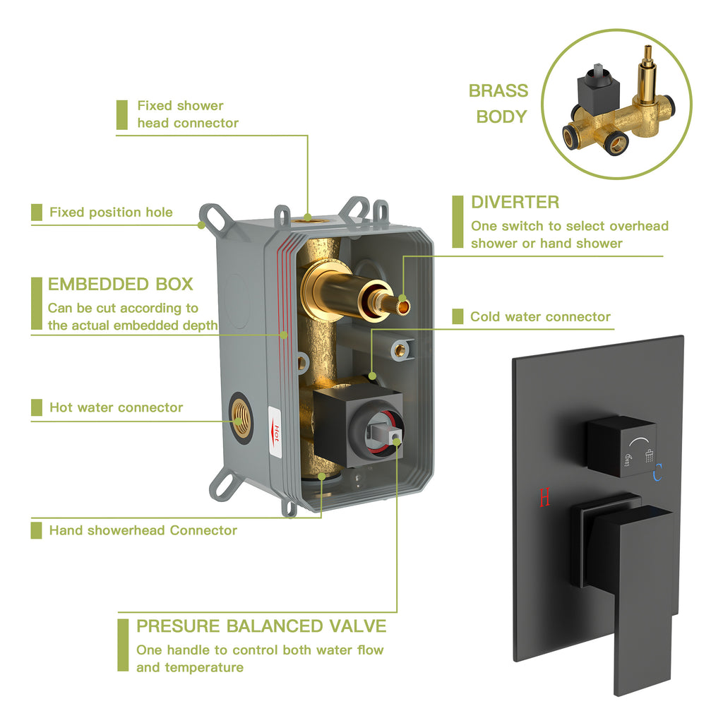 Dual Shower Head - 10 Inch Wall Mounted Square Shower System