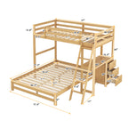 Twin Over Full Bunk Bed with Built-in Desk and Three Drawers