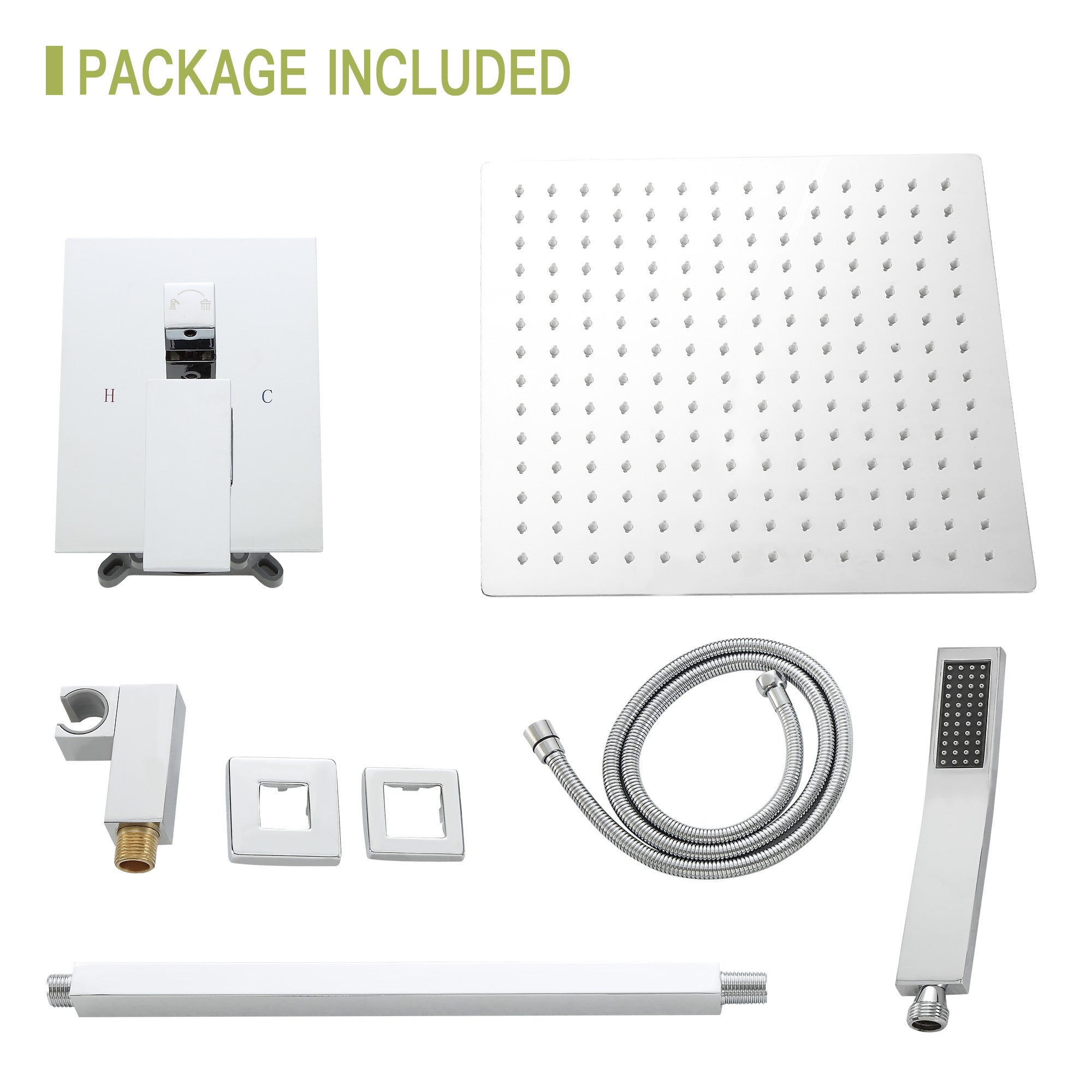 Dual Shower Head - 10 Inch Ceiling Mount Square Shower System