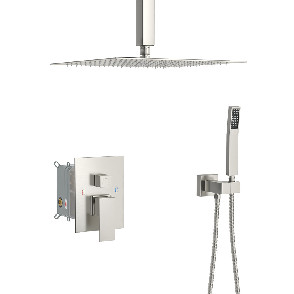 Dual Shower Head - 16 Inch Ceiling Mount Square Shower System