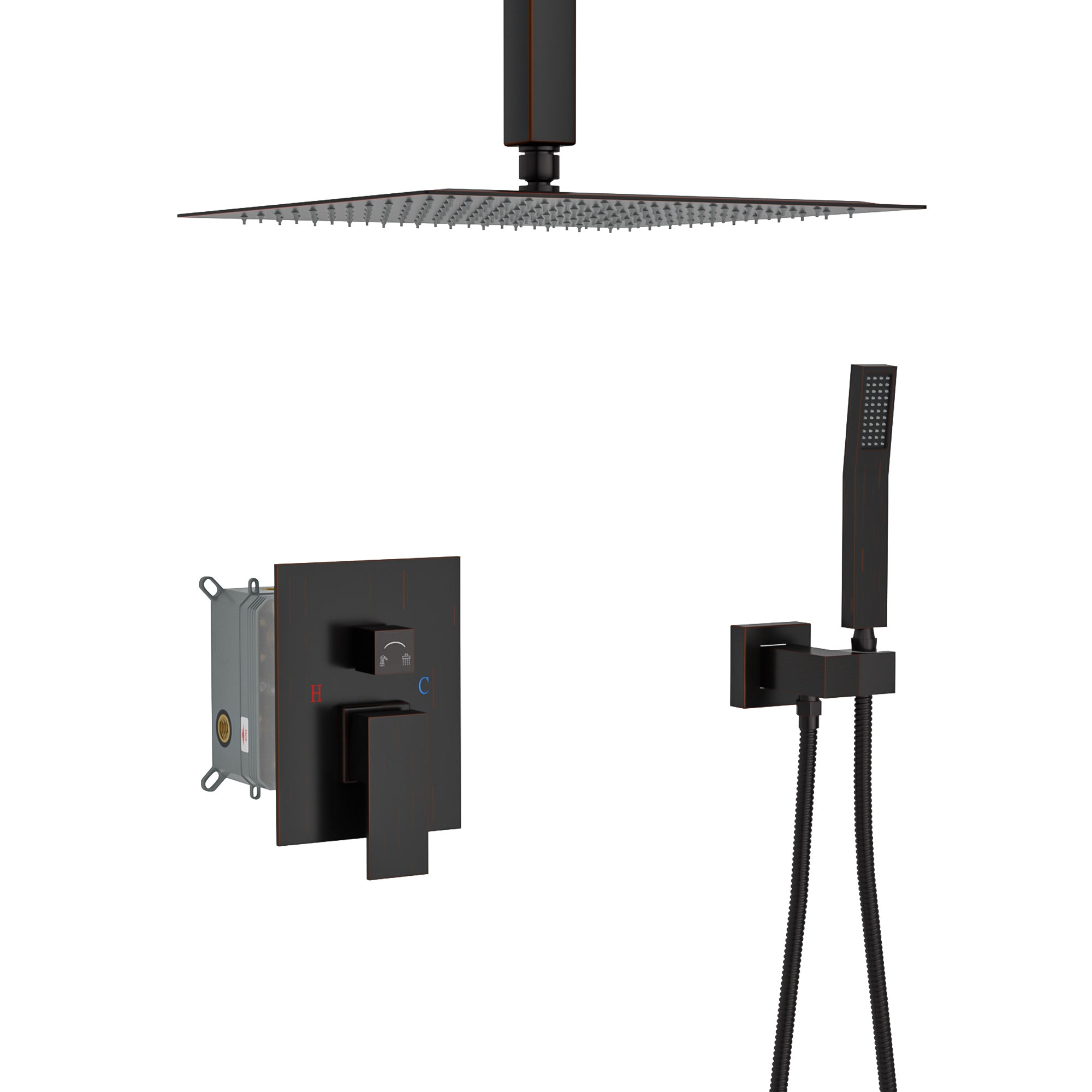 Dual Shower Head - 16 Inch Ceiling Mount Square Shower System