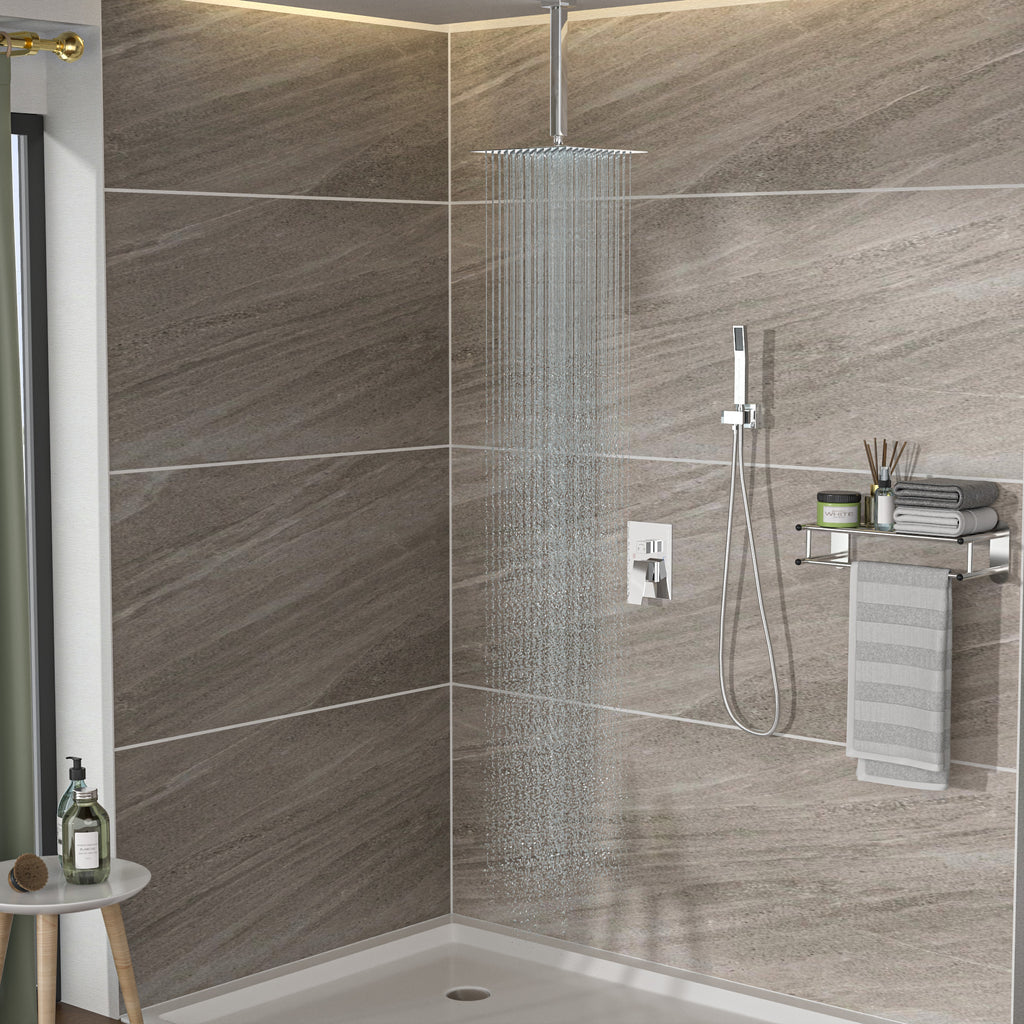 Dual Shower Head - 10 Inch Ceiling Mount Square Shower System
