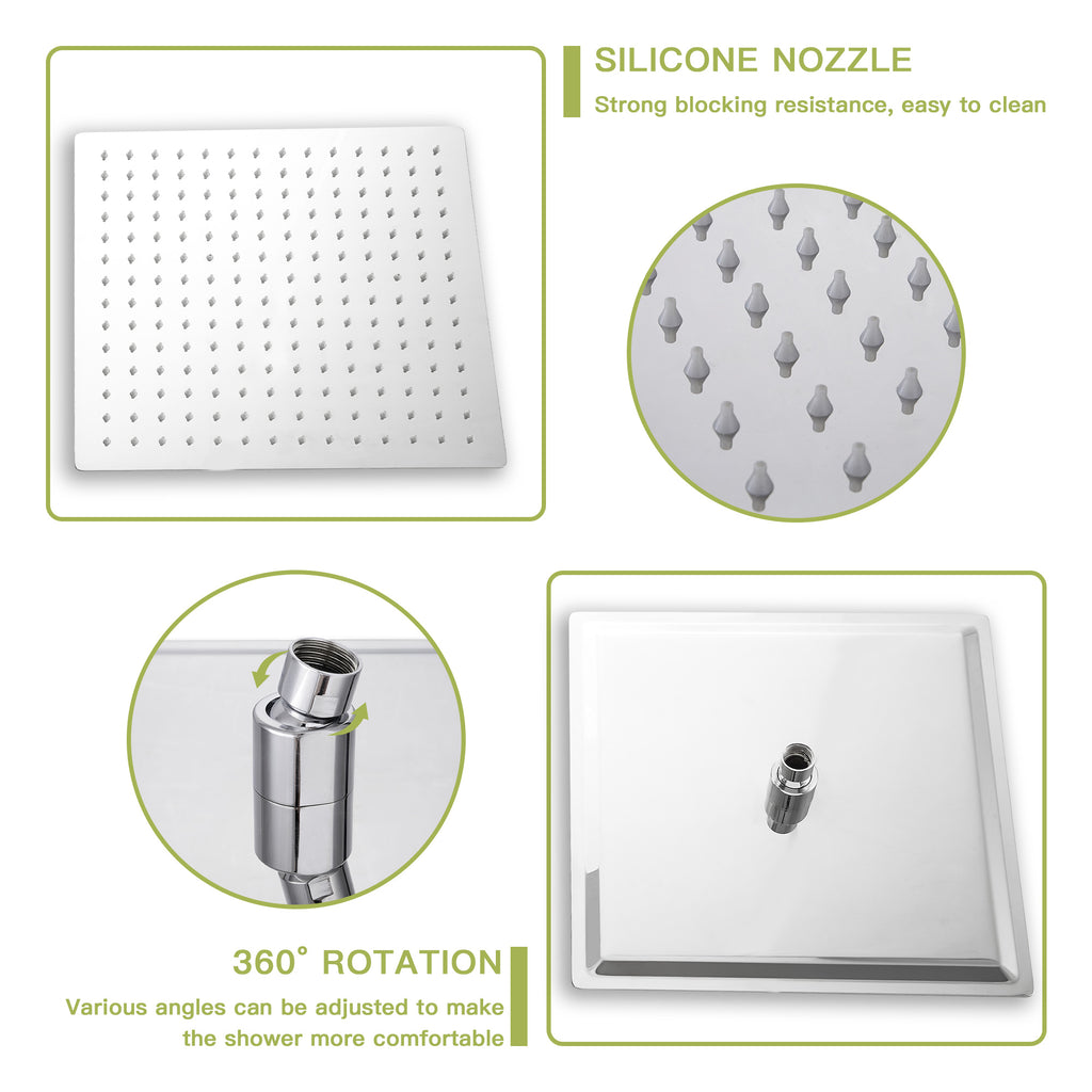 Dual Shower Head - 10 Inch Ceiling Mount Square Shower System