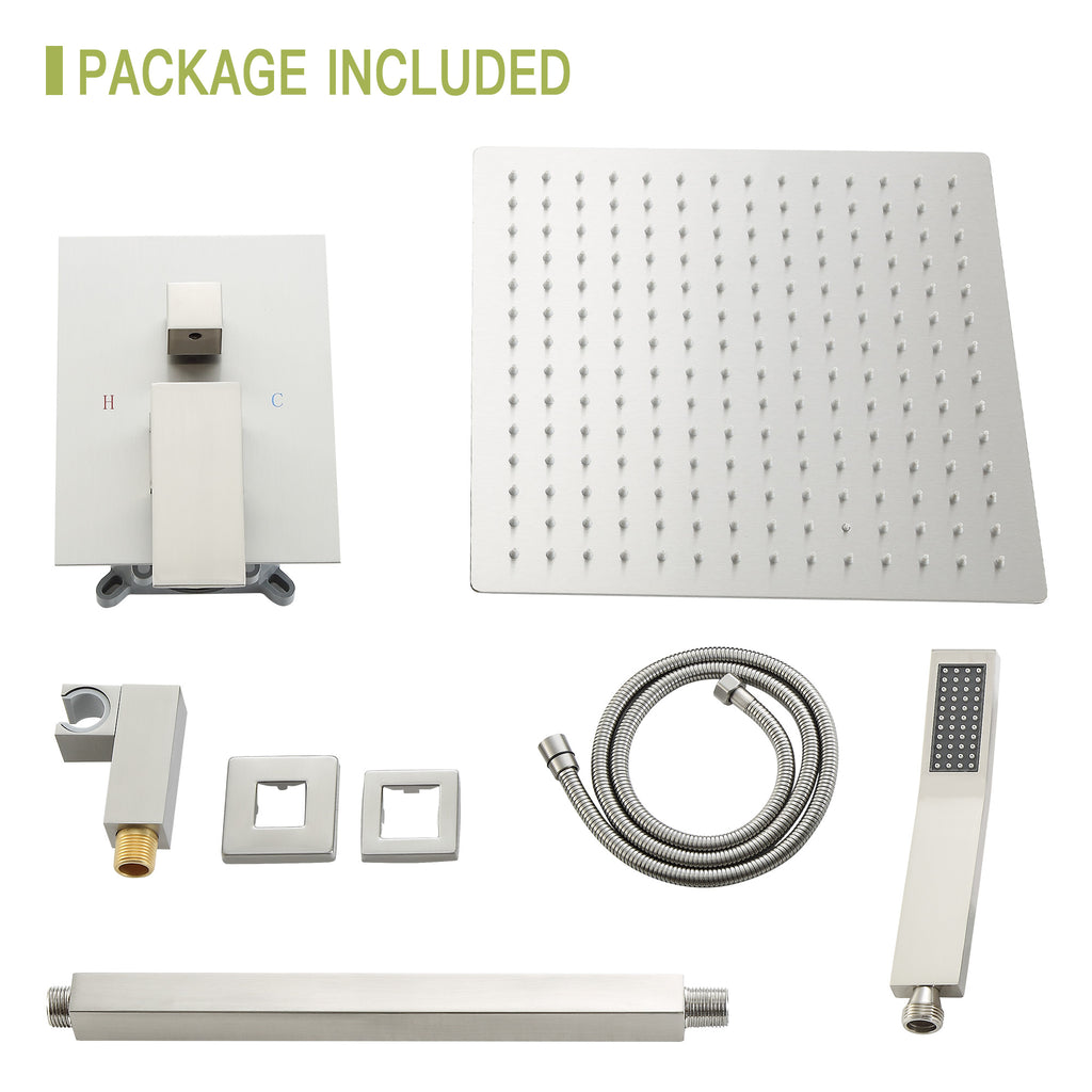Dual Shower Head - 16 Inch Ceiling Mount Square Shower System