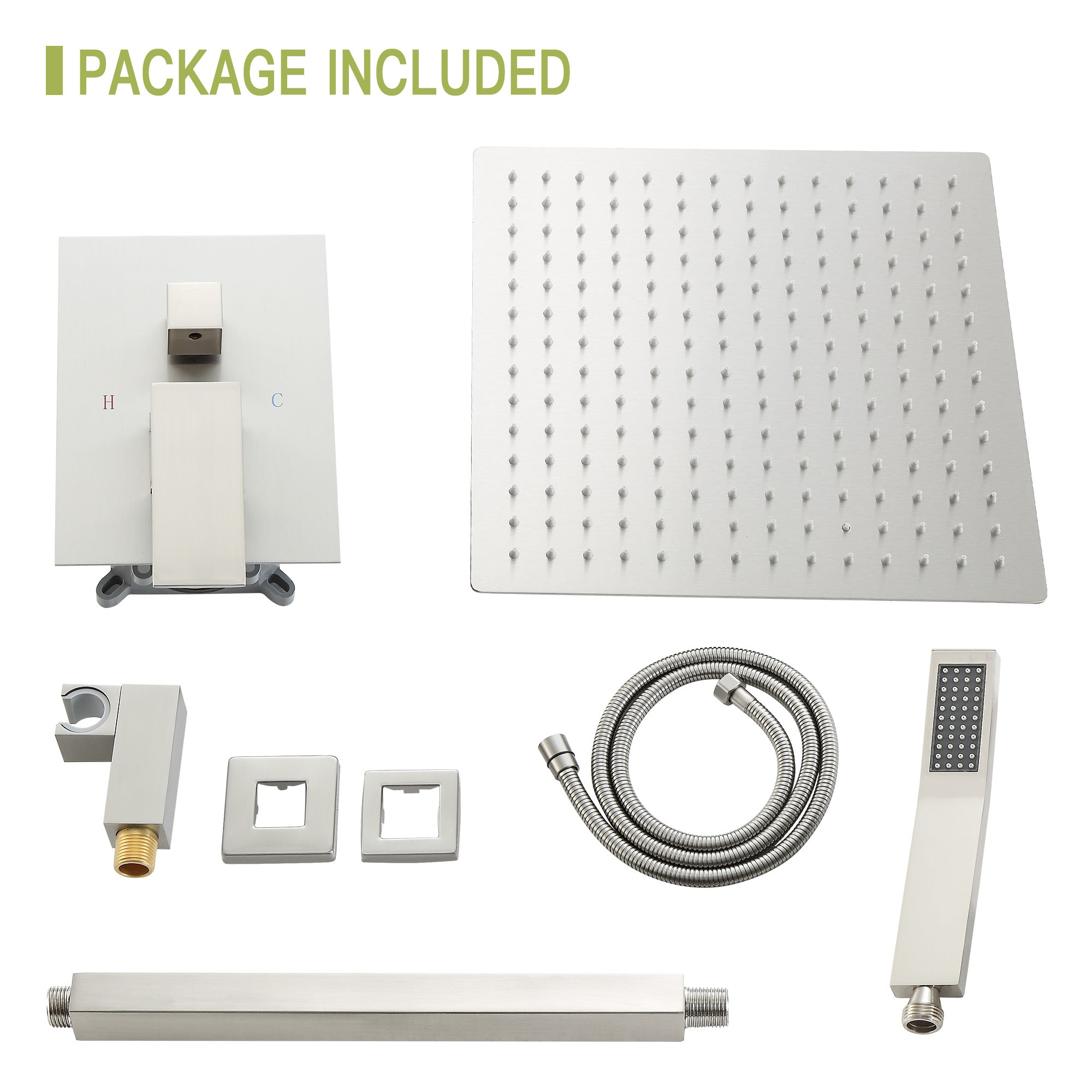 Dual Shower Head - 16 Inch Ceiling Mount Square Shower System