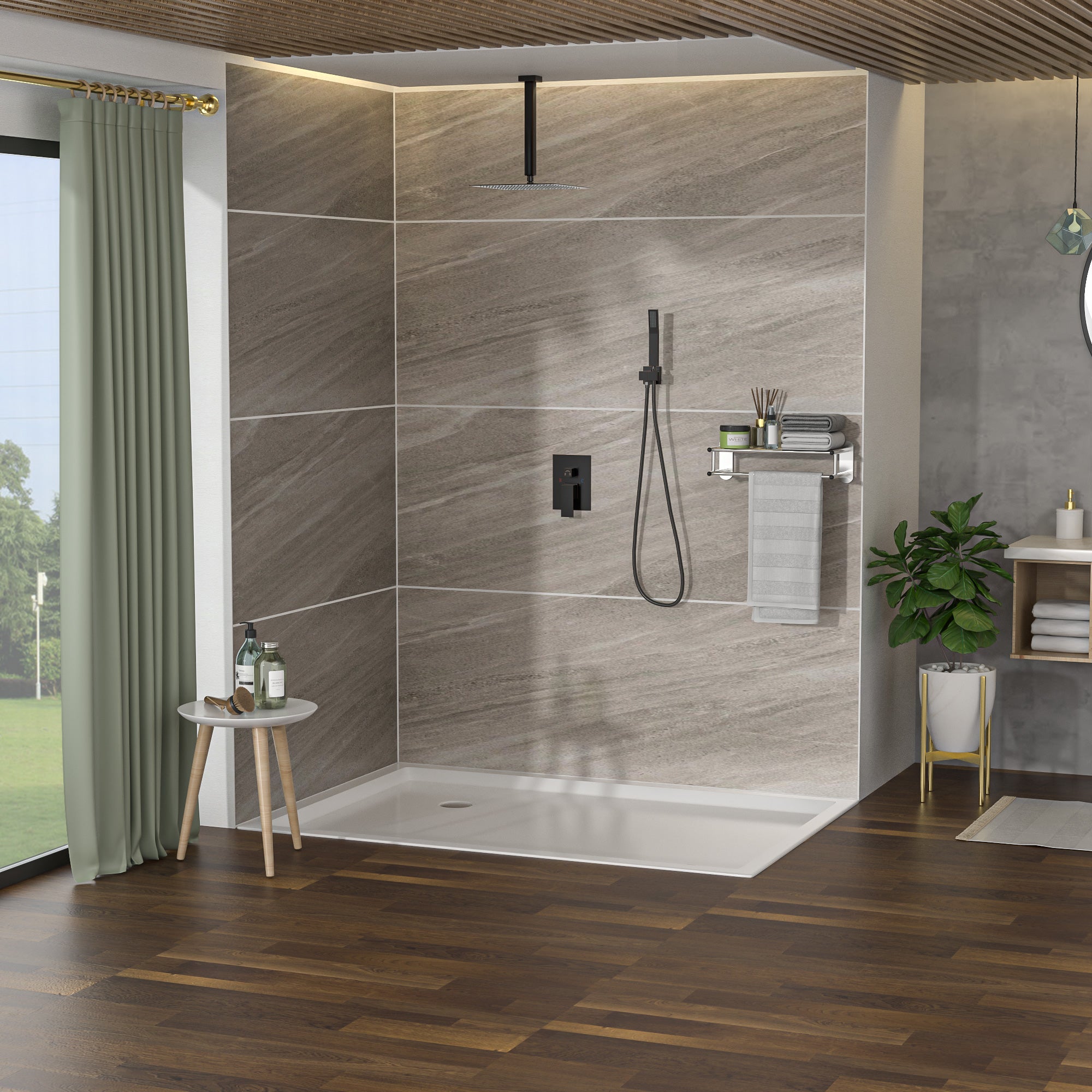 Dual Shower Head - 16 Inch Ceiling Mount Square Shower System