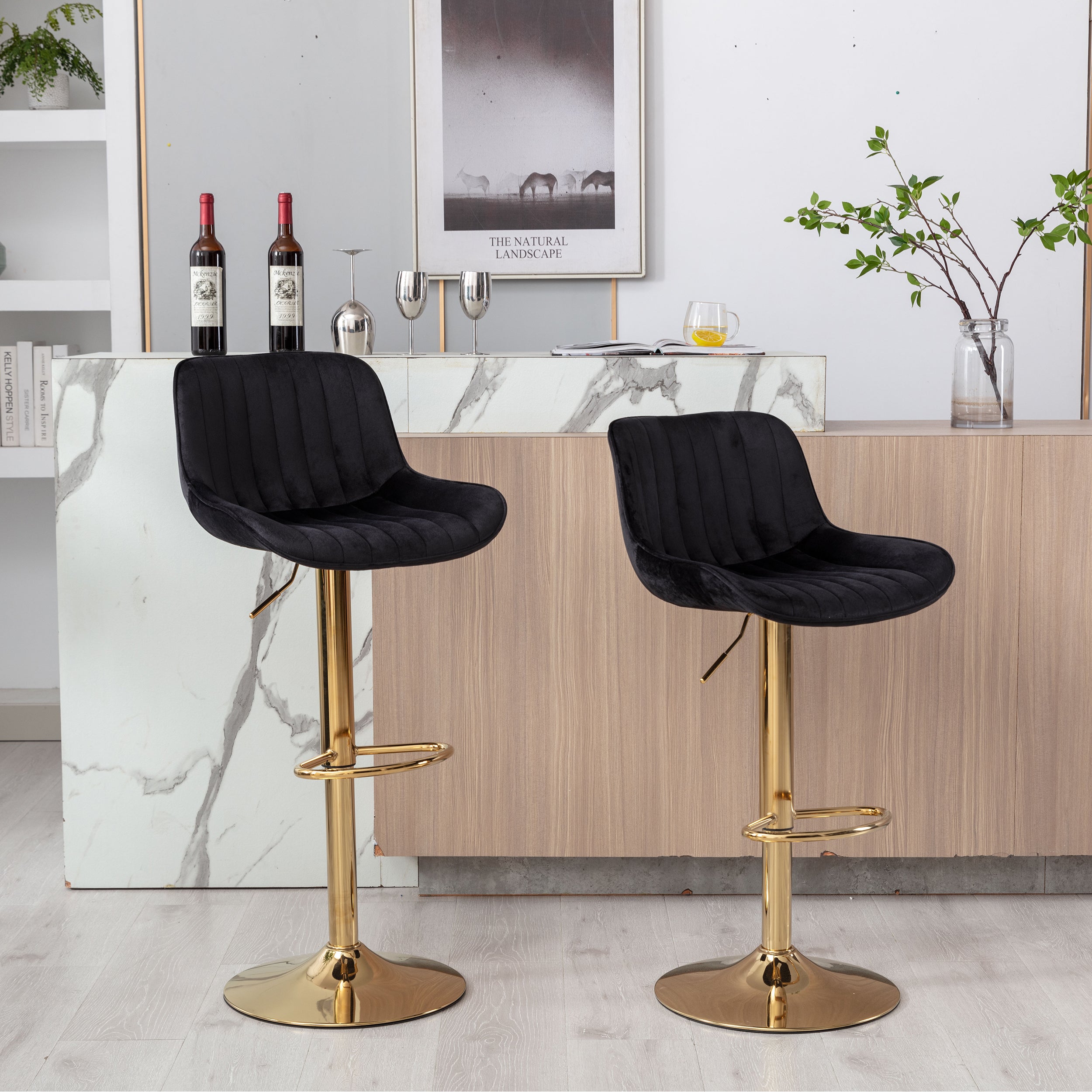 Chrome Footrest and Base Swivel Height Adjustable Bar Stool Set of 2