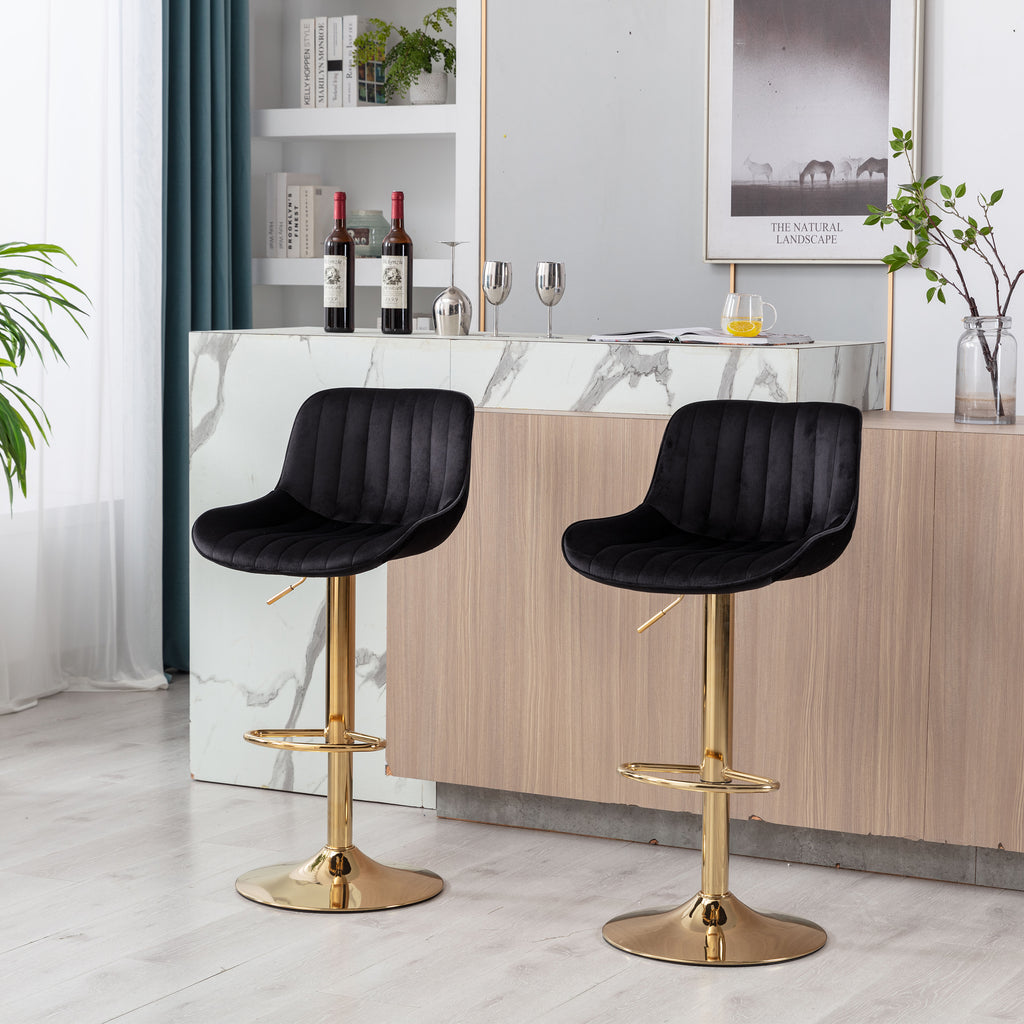 Chrome Footrest and Base Swivel Height Adjustable Bar Stool Set of 2