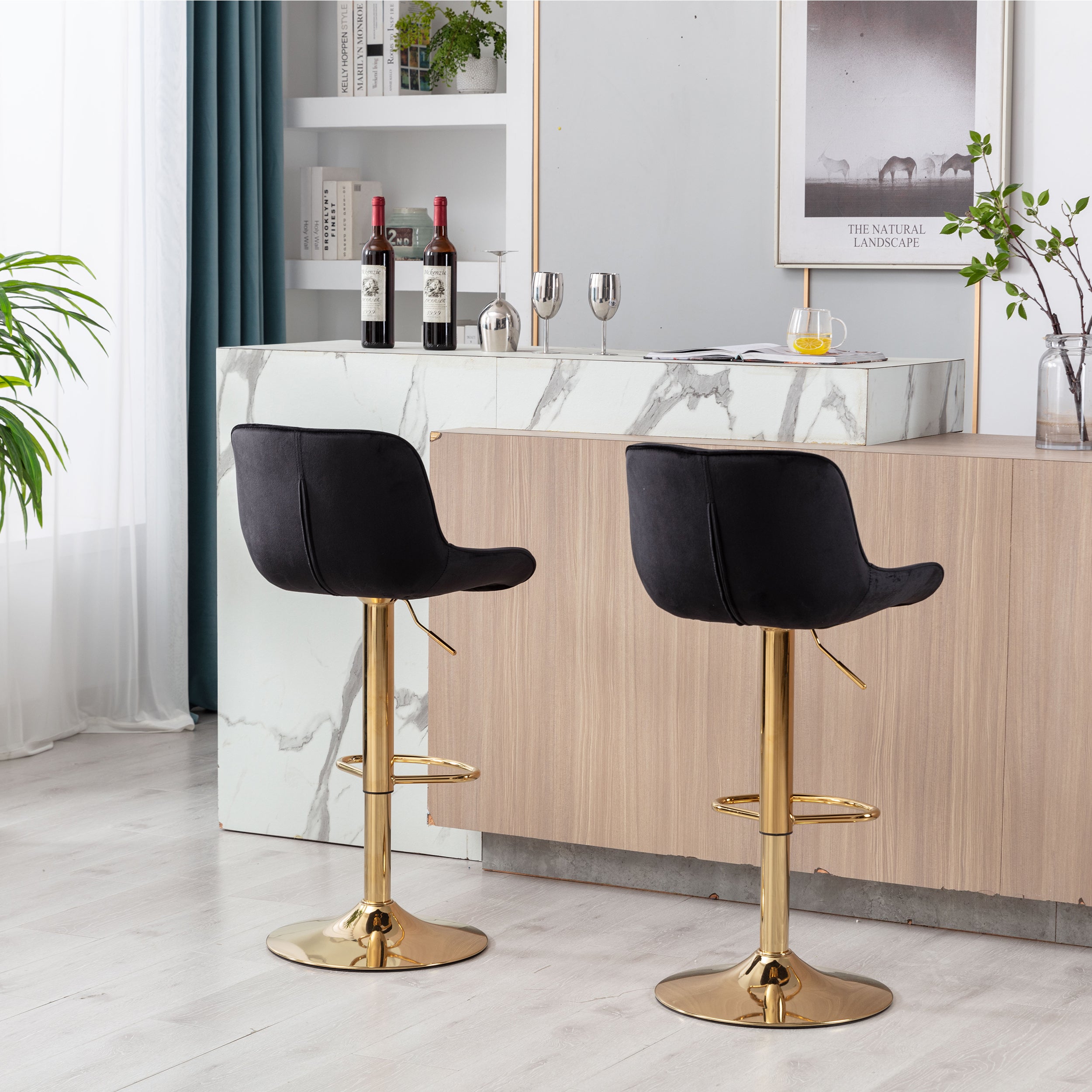 Chrome Footrest and Base Swivel Height Adjustable Bar Stool Set of 2
