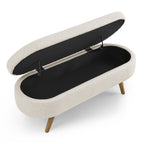 Beige Ottoman Oval Storage Bench with Rubber Wood Legs