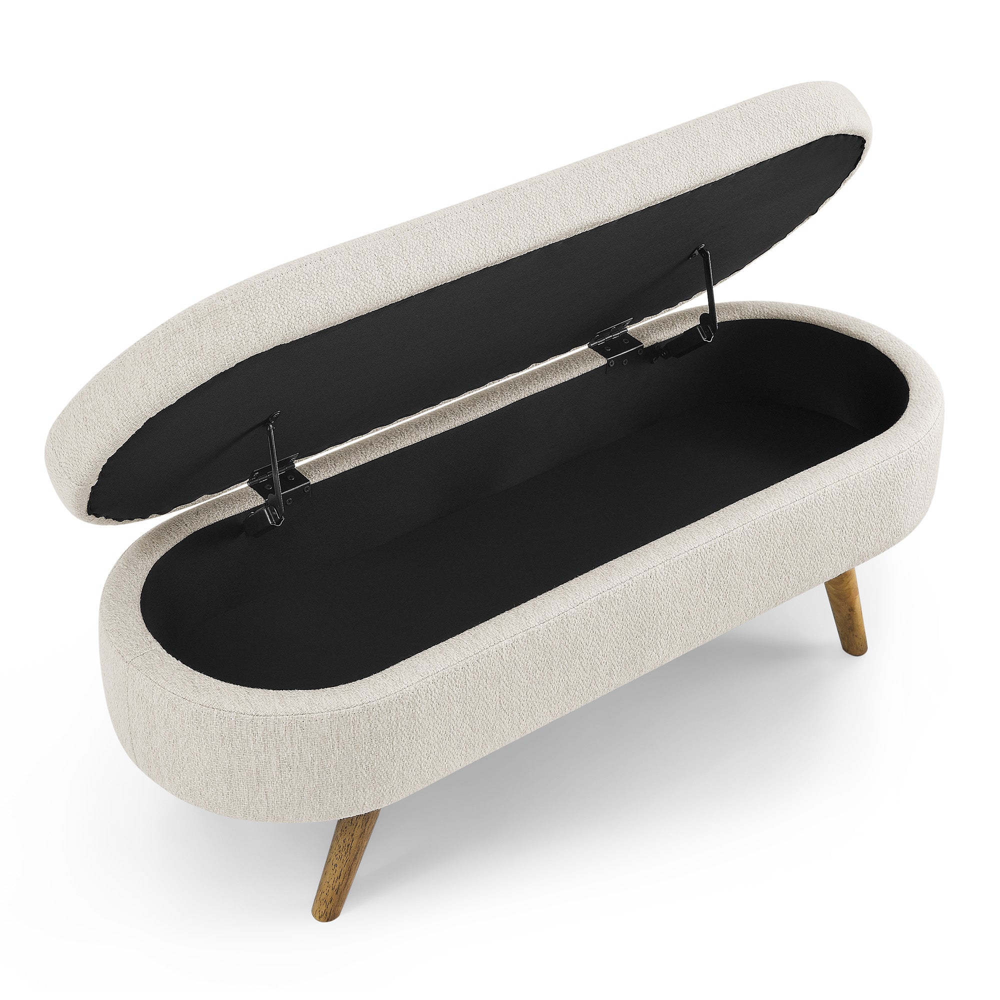 Beige Ottoman Oval Storage Bench with Rubber Wood Legs