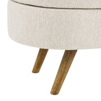 Beige Ottoman Oval Storage Bench with Rubber Wood Legs