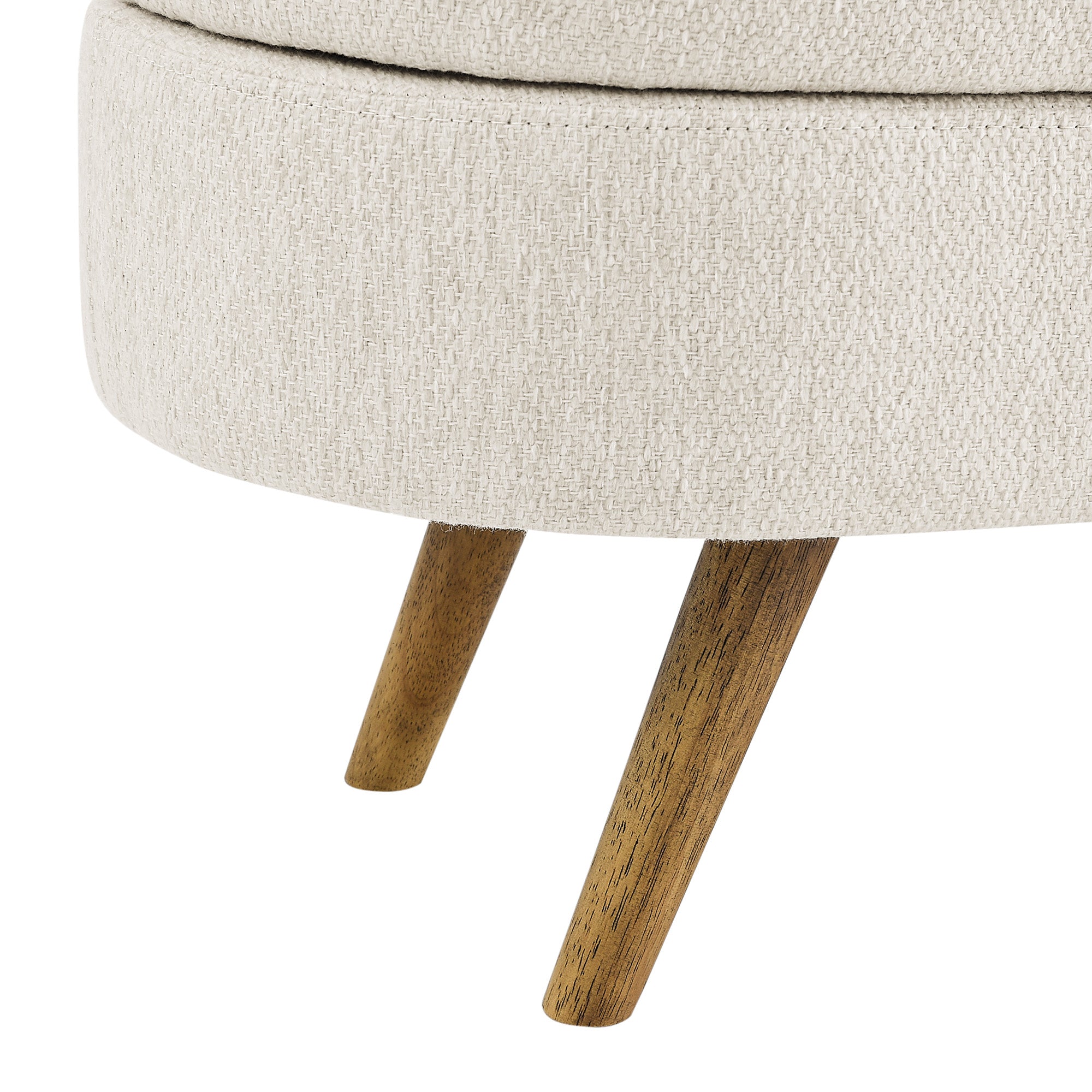 Beige Ottoman Oval Storage Bench with Rubber Wood Legs