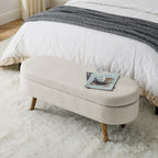 Beige Ottoman Oval Storage Bench with Rubber Wood Legs