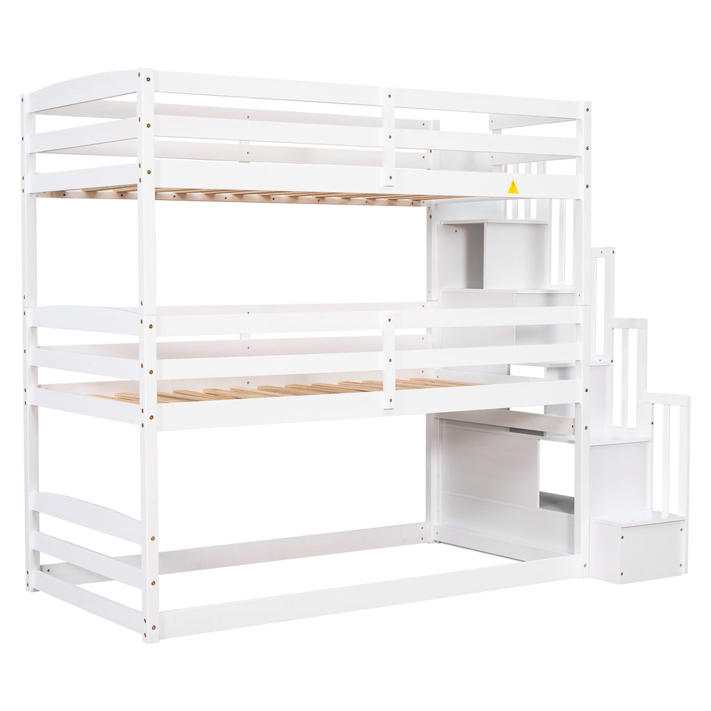 Twin Size Triple Bunk Bed with Storage Staircase