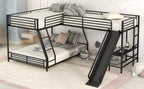 L-Shaped Twin Over Full Bunk Bed with Twin Size Loft Bed, Built-in Desk and Slide