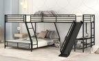 L-Shaped Twin Over Full Bunk Bed with Twin Size Loft Bed, Built-in Desk and Slide