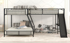 L-Shaped Twin Over Full Bunk Bed with Twin Size Loft Bed, Built-in Desk and Slide