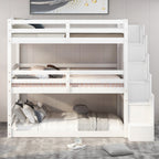 Twin Size Triple Bunk Bed with Storage Staircase