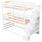 Twin Size Triple Bunk Bed with Storage Staircase