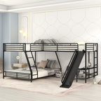 L-Shaped Twin Over Full Bunk Bed with Twin Size Loft Bed, Built-in Desk and Slide