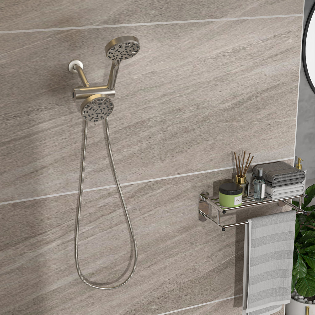 Multi Function Dual Shower Head - Shower System with 4.7" Rain Showerhead, 8-Function Hand Shower, Brushed Nickel