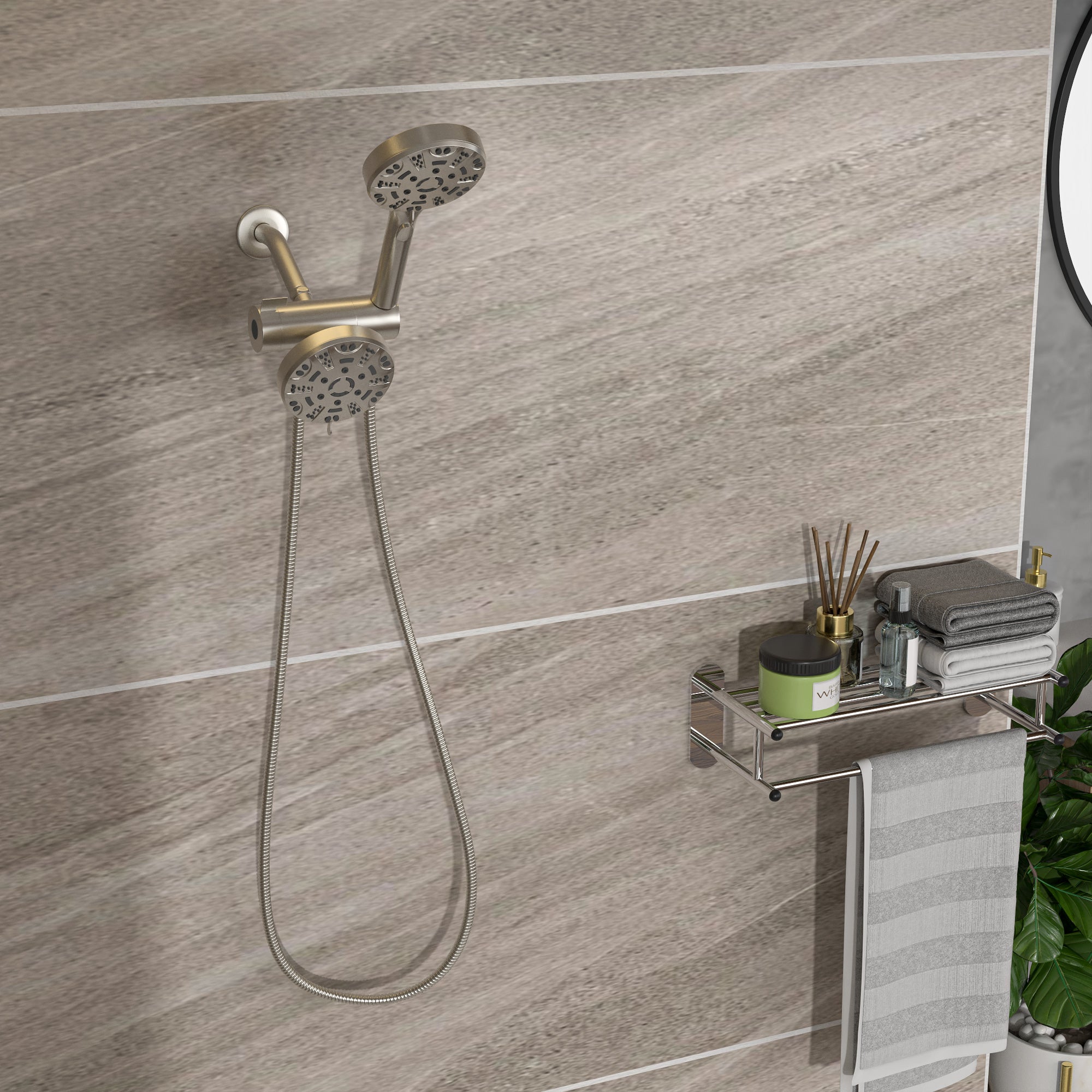 Multi Function Dual Shower Head - Shower System with 4.7" Rain Showerhead, 8-Function Hand Shower, Brushed Nickel