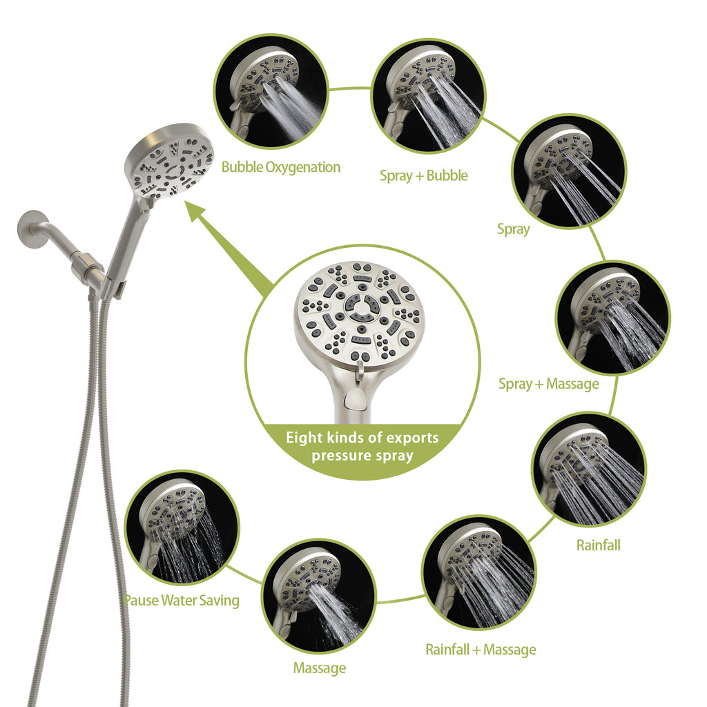 Multi Function Adjustable Hand Shower - 8-Function in Brushed Nickel
