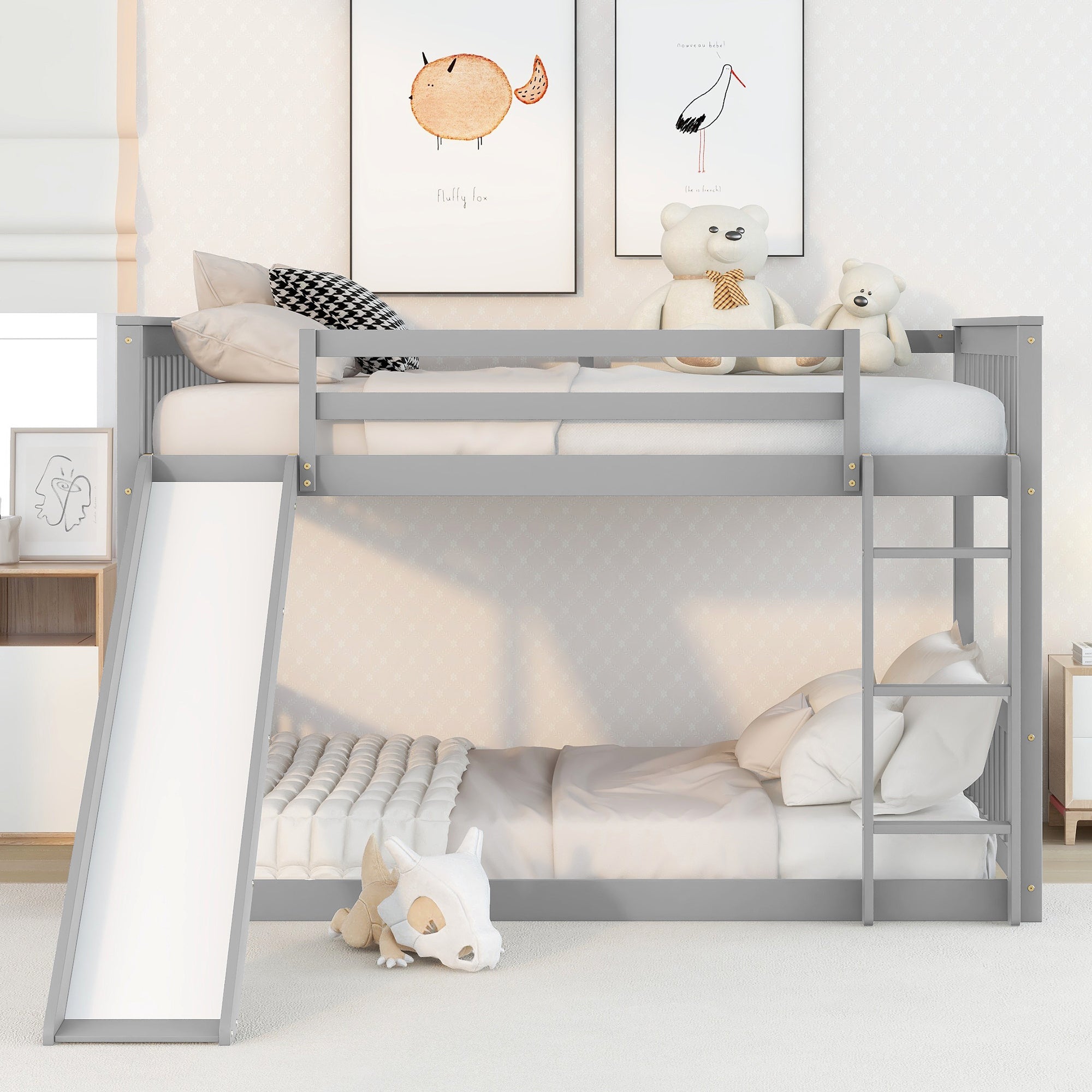 Full Over Full Bunk Bed with Slide and Ladder