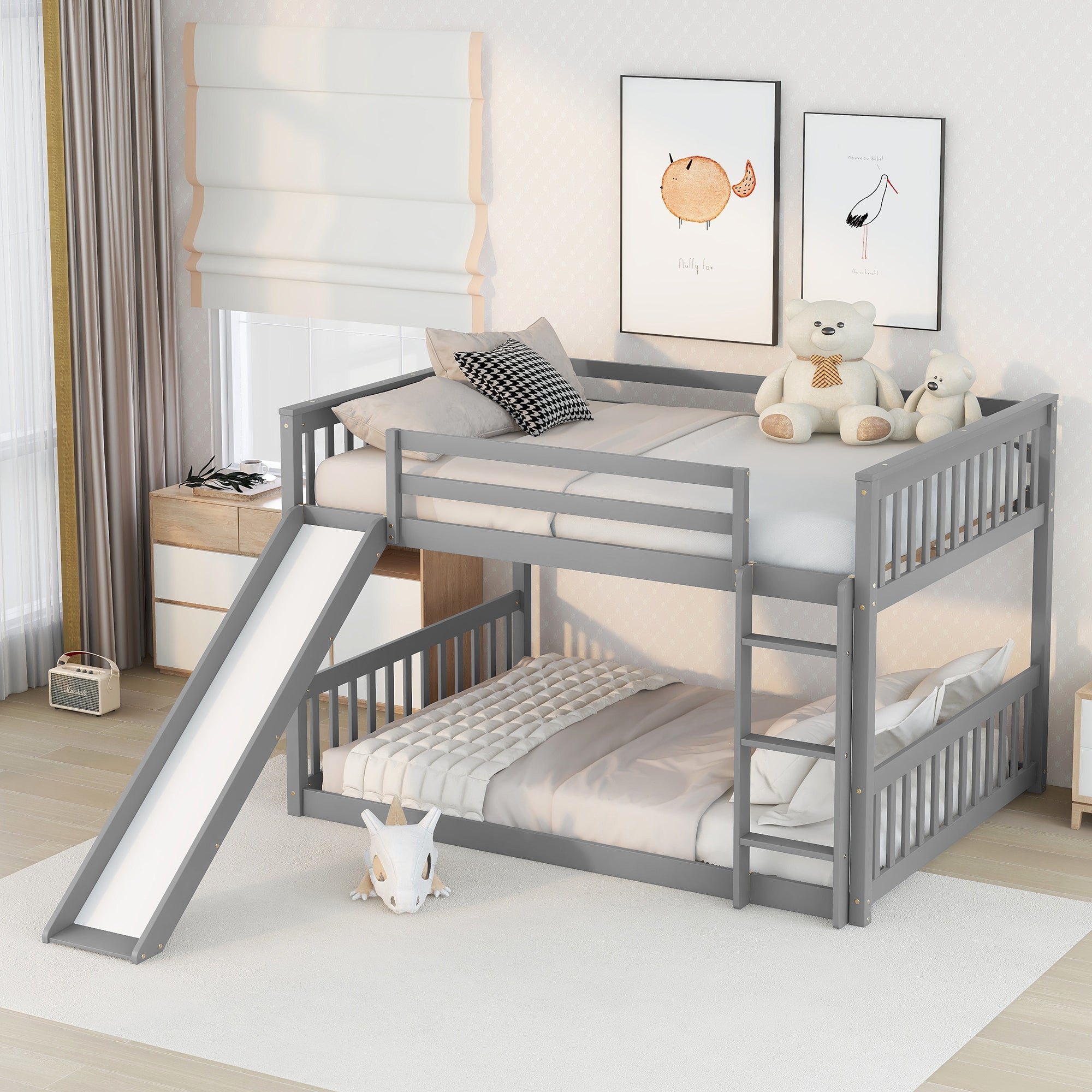 Full Over Full Bunk Bed with Slide and Ladder