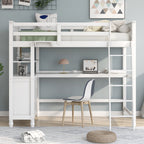 Twin Size Loft Bed with Drawers and Desk - White